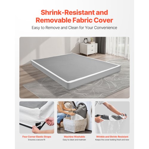 Box Spring Queen Size Bed Frame with Washable Fabric Cloth Heavy Duty