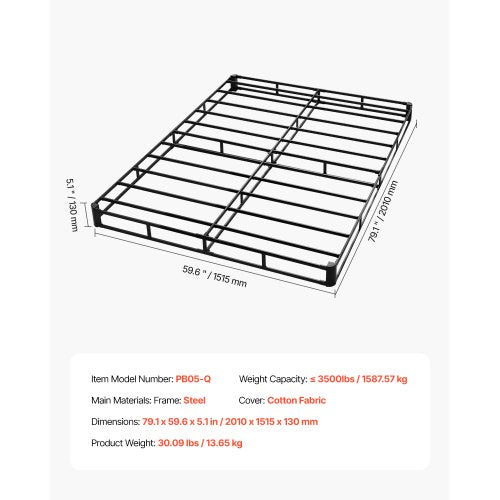Box Spring Queen Size Bed Frame with Washable Fabric Cloth Heavy Duty