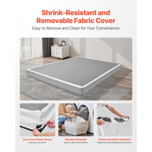 Box Spring Queen Size Bed Frame with Washable Fabric Cloth Heavy Duty 1