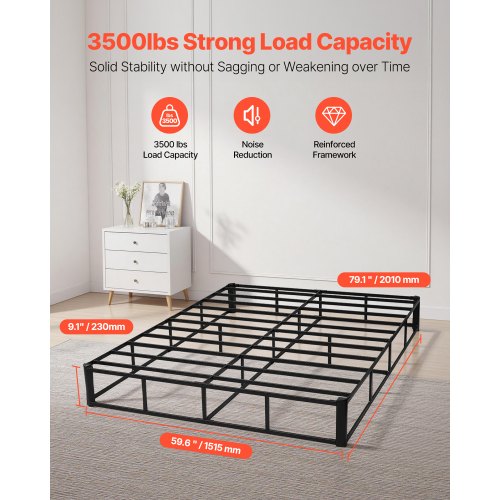 Box Spring Queen Size Bed Frame with Washable Fabric Cloth Heavy Duty
