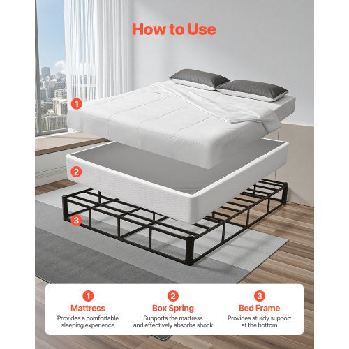 Box Spring Queen Size Bed Frame with Washable Fabric Cloth Heavy Duty