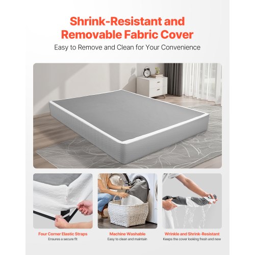 Box Spring Queen Size Bed Frame with Washable Fabric Cloth Heavy Duty