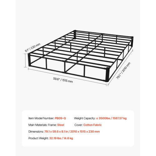 Box Spring Queen Size Bed Frame with Washable Fabric Cloth Heavy Duty