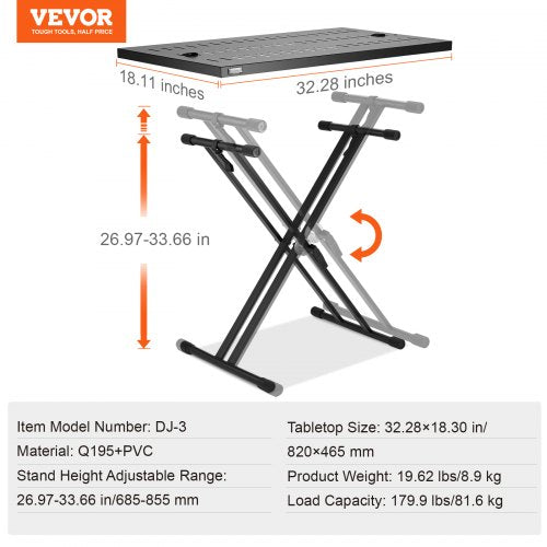 DJ Table Stand 32 x 20 Portable DJ Laptop and Controller Stand