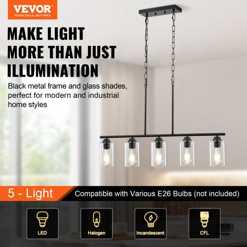 5Light Kitchen Island Pendant Lights 60W Adjustable Dining Room Light