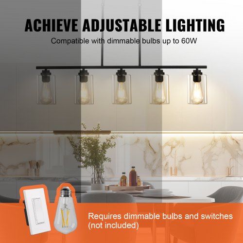 5Light Kitchen Island Pendant Lights 60W Adjustable Dining Room Light
