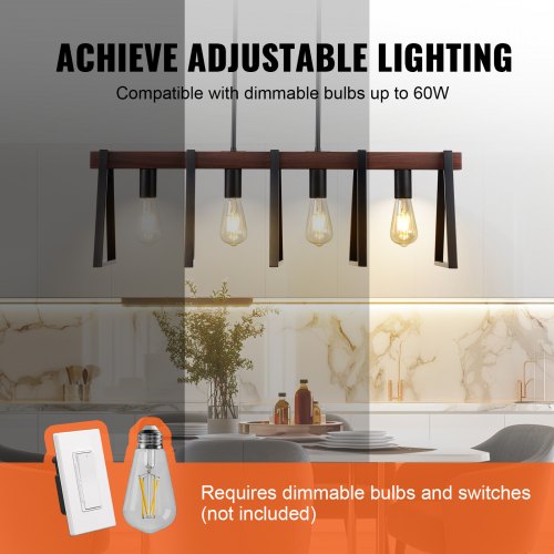 4Light Kitchen Island Pendant Lights 60W Adjustable Dining Room Light E26