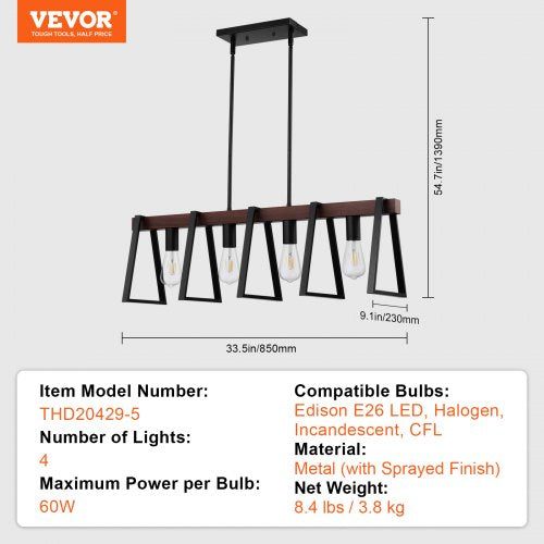 4Light Kitchen Island Pendant Lights 60W Adjustable Dining Room Light E26