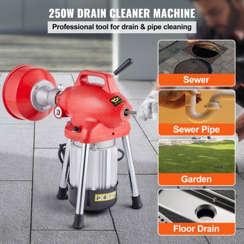 Drain Cleaner Machine 66FT x 58 Inch 250W Electric Sewer Snake Auger