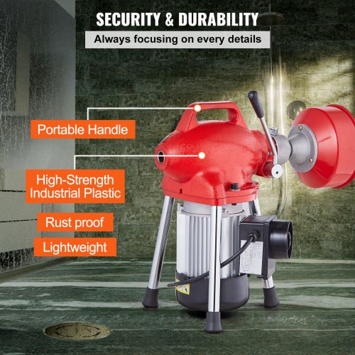 Drain Cleaner Machine 66FT x 58 Inch 250W Electric Sewer Snake Auger