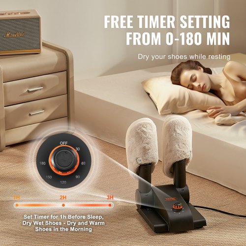 180° Foldable 2 Tubes Shoe Dryer Portable Boot Dryer with Timer Boot