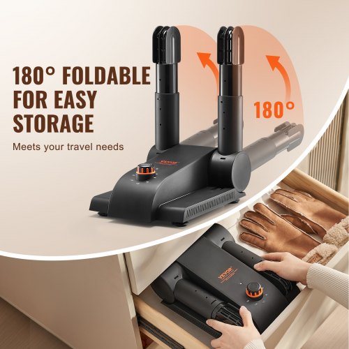180° Foldable 2 Tubes Shoe Dryer Portable Boot Dryer with Timer Boot