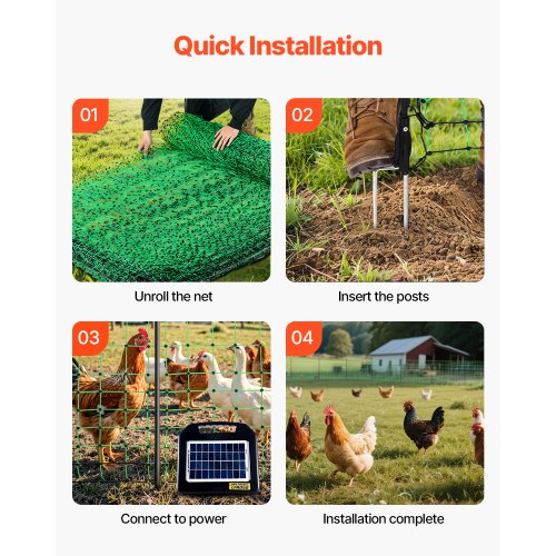 Electric Fence Netting 48 H x 100 L PE Net Fencing Kit with Posts