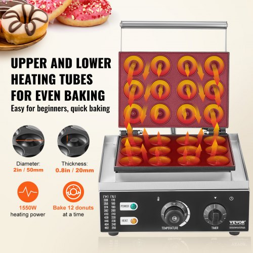 Electric Donut Maker 1550W Commercial Doughnut Machine with Nonstick