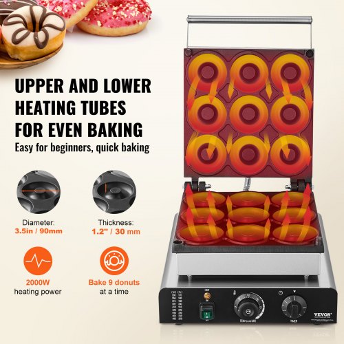 Electric Donut Maker 2000W Commercial Doughnut Machine with Nonstick