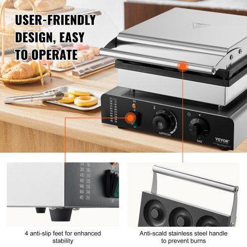 Electric Donut Maker 2000W Commercial Doughnut Machine with Nonstick