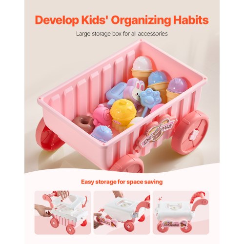 Ice Cream Cart for Kids 27 PCS Accessories Pretend Play Store with Storage
