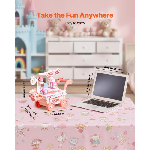 Ice Cream Cart for Kids 27 PCS Accessories Pretend Play Store with Storage