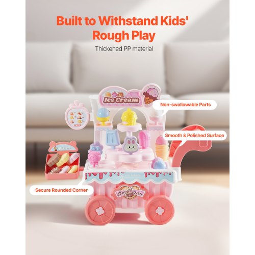 Ice Cream Cart for Kids 27 PCS Accessories Pretend Play Store with Storage