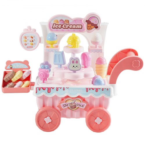 Ice Cream Cart for Kids 27 PCS Accessories Pretend Play Store with Storage