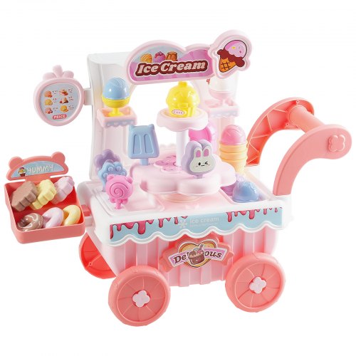 Ice Cream Cart for Kids 27 PCS Accessories Pretend Play Store with Storage