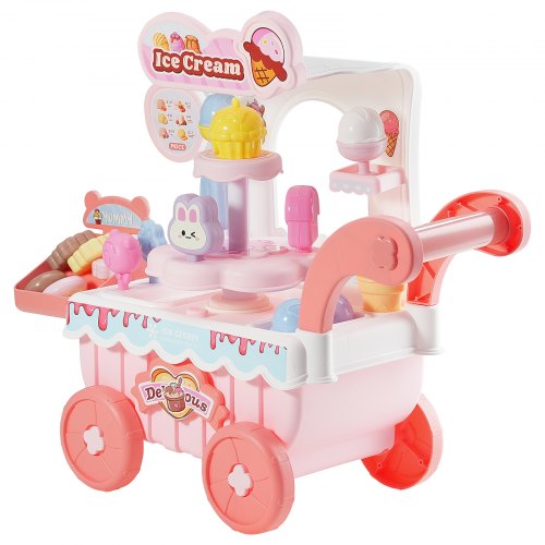 Ice Cream Cart for Kids 27 PCS Accessories Pretend Play Store with Storage