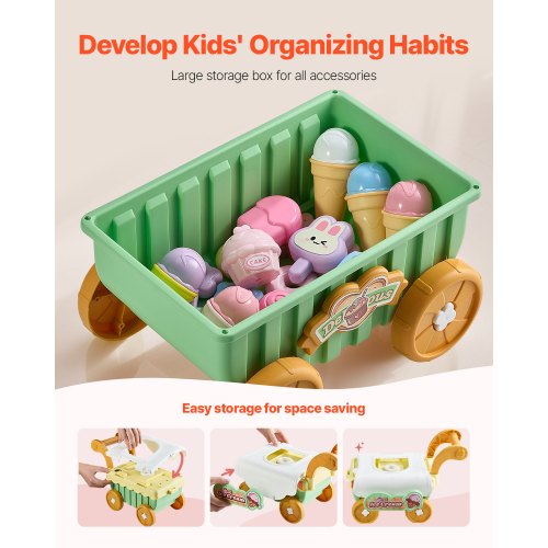 Ice Cream Cart for Kids 27 PCS Accessories Pretend Play Store with Storage