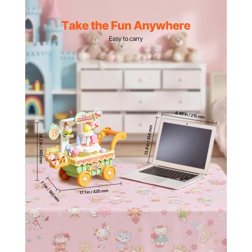 Ice Cream Cart for Kids 27 PCS Accessories Pretend Play Store with Storage