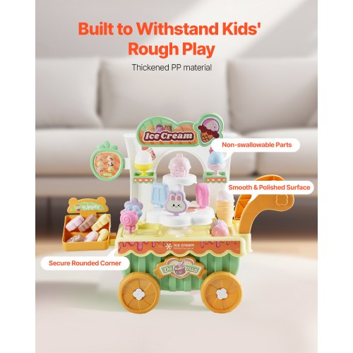 Ice Cream Cart for Kids 27 PCS Accessories Pretend Play Store with Storage