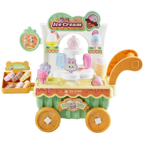 Ice Cream Cart for Kids 27 PCS Accessories Pretend Play Store with Storage