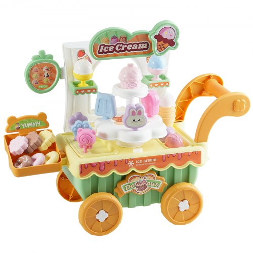 Ice Cream Cart for Kids 27 PCS Accessories Pretend Play Store with Storage
