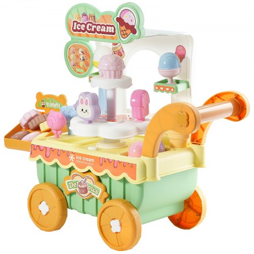Ice Cream Cart for Kids 27 PCS Accessories Pretend Play Store with Storage