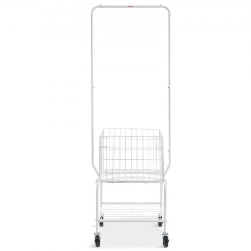Metal Rolling Laundry Basket with Hanging Garment Rack Height Adjustment