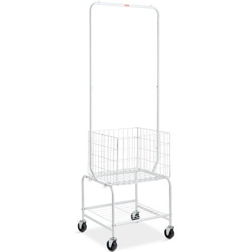 Metal Rolling Laundry Basket with Hanging Garment Rack Height Adjustment