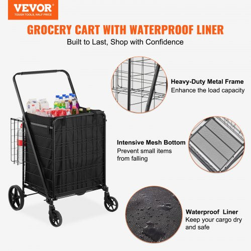 Folding Shopping Cart with Removable Waterproof Liner 330LBS Large Capacity