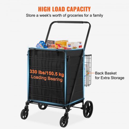Folding Shopping Cart with Removable Waterproof Liner 330LBS Large Capacity