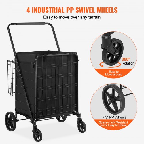Folding Shopping Cart with Removable Waterproof Liner 330LBS Large Capacity