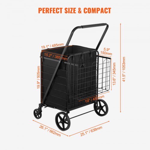 Folding Shopping Cart with Removable Waterproof Liner 330LBS Large Capacity