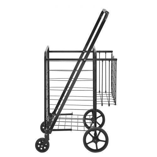 Folding Shopping Cart Jumbo Grocery Cart with Double Baskets 360° Swivel