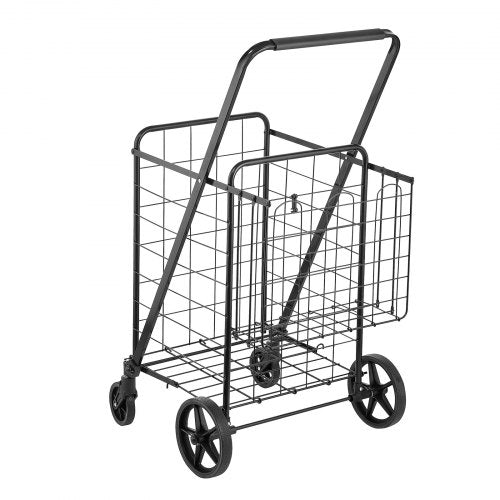 Folding Shopping Cart Jumbo Grocery Cart with Double Baskets 360° Swivel
