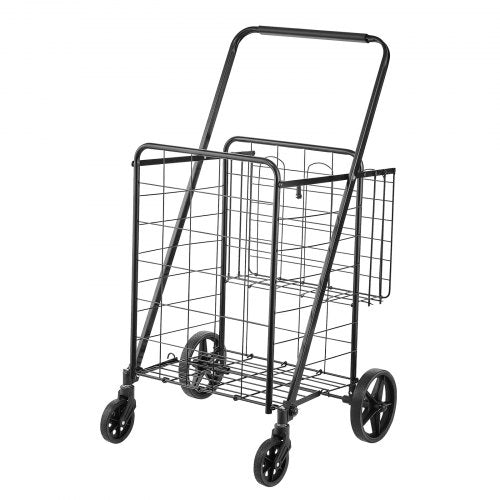 Folding Shopping Cart Jumbo Grocery Cart with Double Baskets 360° Swivel