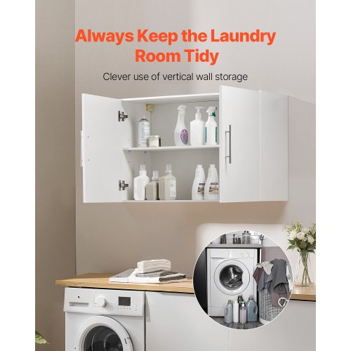 Laundry Room Wall Cabinet 2Tier Wall Mounted Hanging Cabinet with 2 Doors