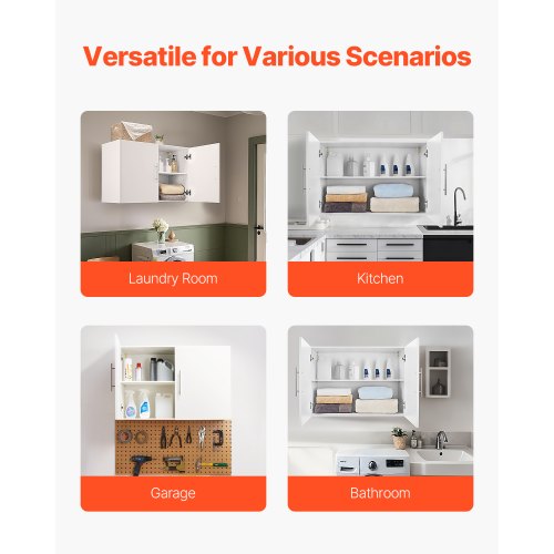 Laundry Room Wall Cabinet 2Tier Wall Mounted Hanging Cabinet with 2 Doors