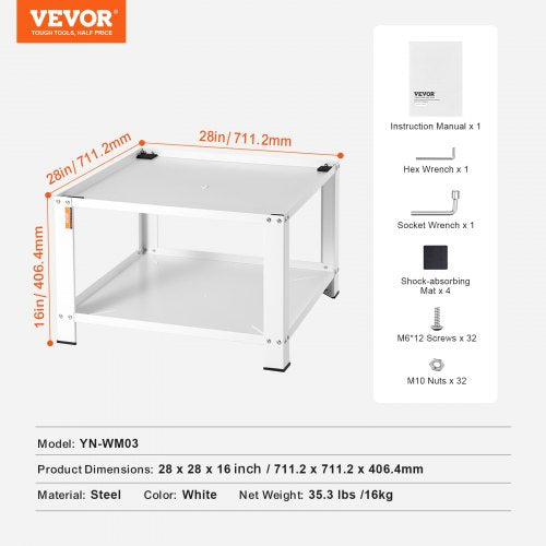 Laundry Pedestal with Storage Shelf 28Lx28 Wx16 H Washer And Dryer Base