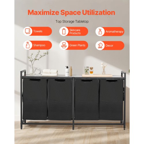 4 Section Laundry Sorter Large Laundry Hamper with Metal Frame and Wooden