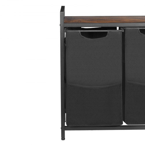 4 Section Laundry Sorter Large Laundry Hamper with Metal Frame and Wooden