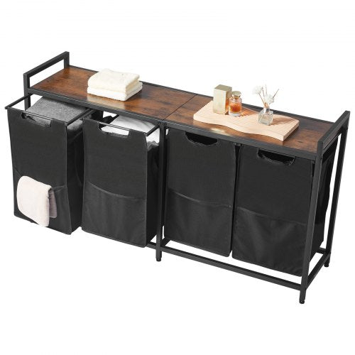 4 Section Laundry Sorter Large Laundry Hamper with Metal Frame and Wooden