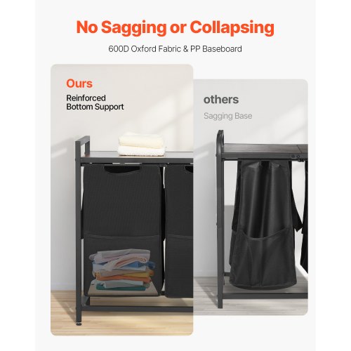 3 Section Laundry Sorter Large Laundry Hamper with Metal Frame and Wooden