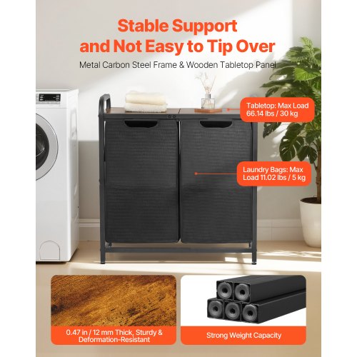 2 Section Laundry Sorter Large Laundry Hamper with Metal Frame and Wooden