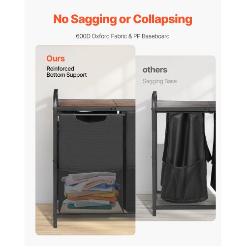 2 Section Laundry Sorter Large Laundry Hamper with Metal Frame and Wooden